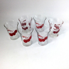 Vintage Libbey Shot Glasses Mid Century Modern Red Cherry Pattern Set of 6 READ