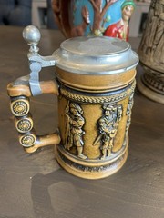 Vintage Gerz Germany Beer Stein Lot of 6 Pewter Lidded Ceramic Bavarian Collect