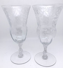 Set of 2 Cambridge Glass Etched Portia Clear Stemmed ICED TEA GOBLETS 7-1/2″H