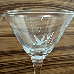 2 Grey Goose Vodka Triple Goose Logo Martini Glasses Tall Stem 7” Etched Glass