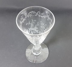 3 Glasses/ Foot Beaker Etched Decor Pierced Air Bubble About 1880 AL260