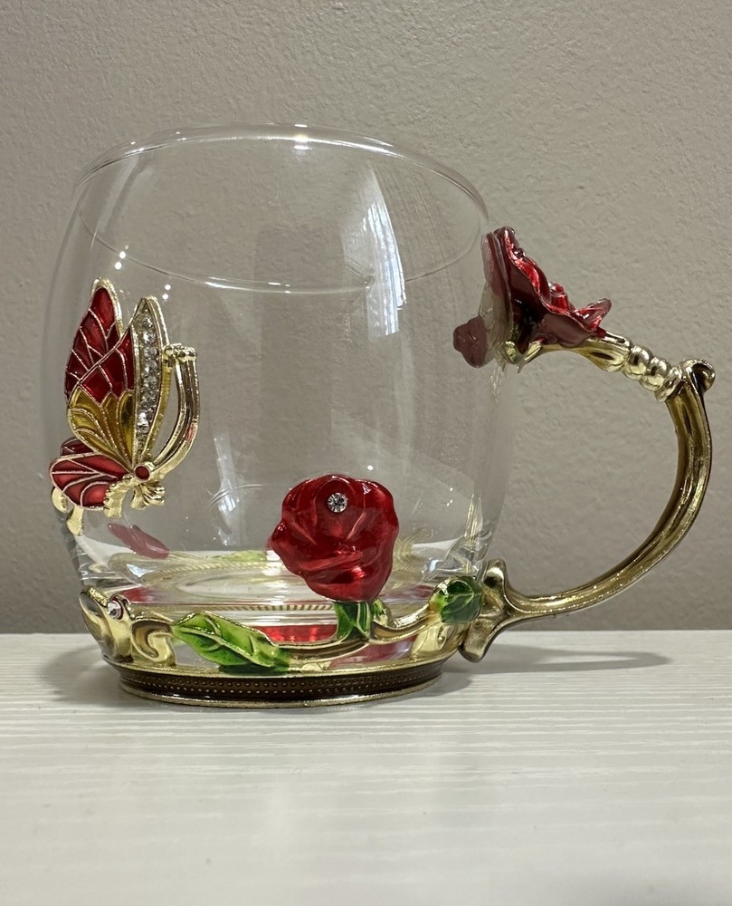 Arc of France Butterfly and Flower Vintage Glassware Tea Coffee Cup