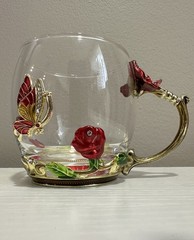 Arc of France Butterfly and Flower Vintage Glassware Tea Coffee Cup
