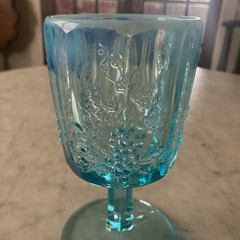 L G Wright Panel Grape Blue Opalescent Water Goblet 6”