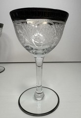 Vintage Etched Sherry Cordial Glasses Floral Silver Rim Cocktail Stemware Set