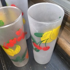 Set Of 8 VTG Federal Glass Tall Frosted Fruit Highball Tom Collins MCM Glasses