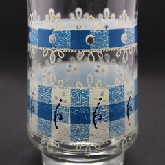 Vintage Blue Gingham Lace Juice Glass Tumbler MCM Shabby Chic Country Kitchen