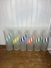 Libbey Vintage Frosted Candy Stripe Tom Collins Glasses Set of 6 Barware Tumbler