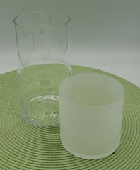 CLEAR GLASS TUMBLE UP BEDSIDE CARAFE WITH FROSTED GLASS NICE DESIGN