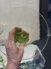 (2) Martini Cocktail Glasses 8-3/4″ tall, Flared ribbed optic blown lime green