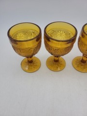 SET OF 4 INDIANA GLASS TIARA PATTERN AMBER SMALL WINE CORDIAL 4” GOBLETS 3oz