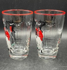 Libbey Glass Set Vtg 10oz Cooler Tumblers Pickwick Flat Dickens Characters 1948