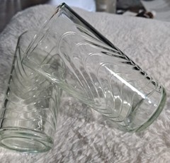 Drinking Glasses Hocking Grid Block Optic Translucent Green Glow Set 2 Vintage