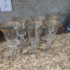 Lot of 6 Tiffin-Franciscan Minton Clear 7-5/8″ Gold Banded Water Goblets READ