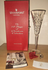 Waterford 2 Turtle Doves 12 Days Christmas Champagne Flute MIB +Charm & Booklets