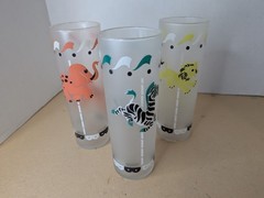 Vintage 1950’s Libbey Circus Carousel Frosted Tom Collins Glasses Set Of 3