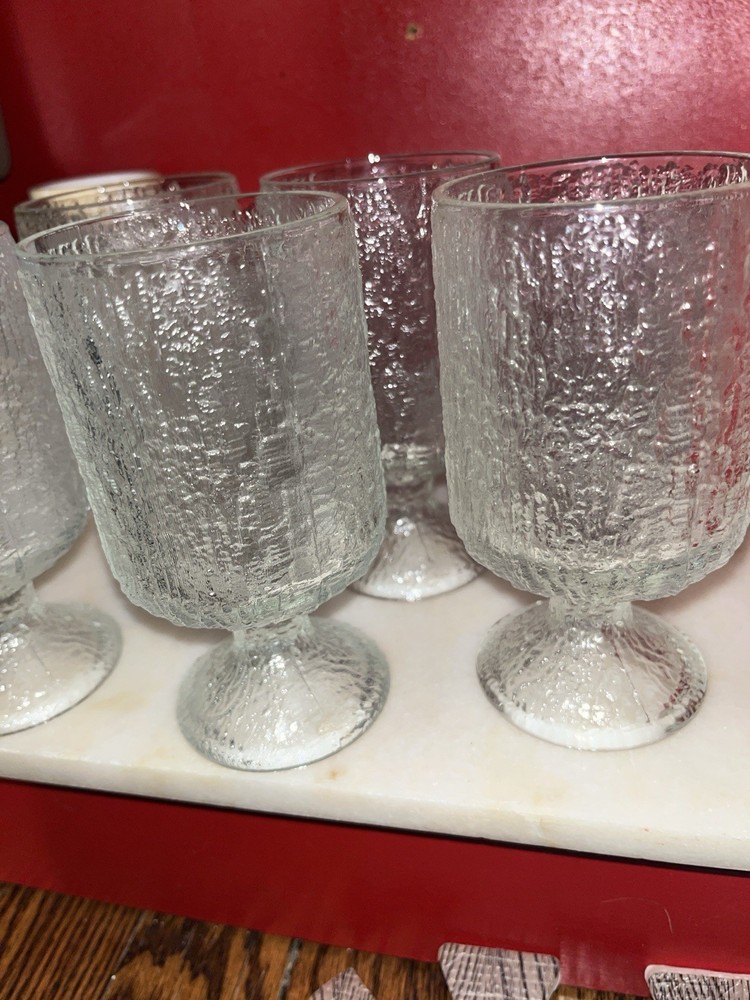 Vintage Indiana Glass Crystal Ice Tree Bark Footed Glass Tumbler 5.5”