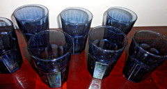 VINTAGE LIBBEY GIBRALTAR DUSKY BLUE HEXAGONAL SHAPE 7 ICED TEA TUMBLERS GLASS 5″