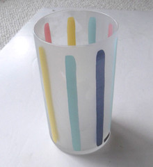 Neiman Marcus Highball Tumbler Glass(es) Pastel Stripes – 5-3/8″ Tall – Unused