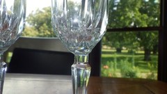 Champagne Flutes Glasses Pressed Glass Fascination pattern 4 6 oz faceted stems