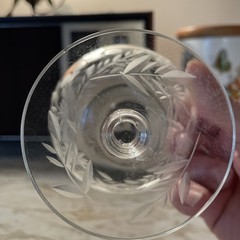 Antique Fostoria Nosegay Wheel Cut Etched Champagne Crystal Glasses 2 Low Stem