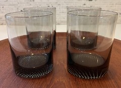 Vintage Mid Century Smoke Glass Double Old Fashioned Tumblers Leather Holders