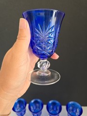 9 Vtg Cristal D’Arques Lead Crystal Footed Cobalt Blue Cut To Clear Wine Glass
