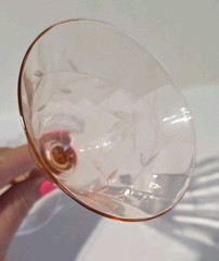 Pink Depression Etched Floral Champagne Wine Cocktail Glasses Set Of 2 Delicate