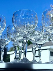 CRYSTAL ELEGANT ABC DORFLINGER ? 10 ART NOUVEAU FLORAL ETCHED WINE GOBLETS 6.5″