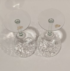 Set/2 Vintage West Virginia Glass Diamond Optic Wine Mouth Blown Glass 8.75″ NEW