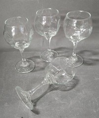 4 Vintage Libbey Chivalry Clear Hock Wine Goblets Glasses Hexagon 6″ Tall