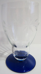 Weston WGL2 Gray Cut Floral Clear Bowl Cobalt Blue Foot Iced Tea Glass Chp