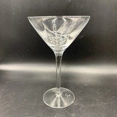 Lorraine Coyle Crystal Martini Glass Etched Pine Cone Artist Signed