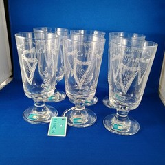 Eamon Glass 6 Mug Set IRELAND Irish Coffee Liqueur Etched Harps Shamrocks New
