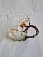 Crystal Glass Cup Metal Gems Enamel Handle Display with Matching Spoon