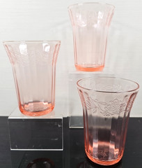 3 Jeannette Cherry Blossom Pink 9 Oz Tumblers Set Depression Floral Etch Cut Lot