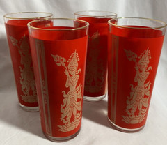 Culver Mandalay Set of 4 Vintage Highball Cocktail Glasses Thai Siam Goddess (A)