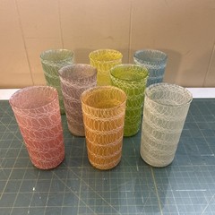 Vintage Color Craft spaghetti string highball/tumblers set of 8 all diff. colors