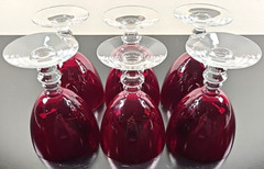 6 Duncan Miller Ruby Red Water Goblet Set Vintage Elegant Clear Stemware MCM Lot