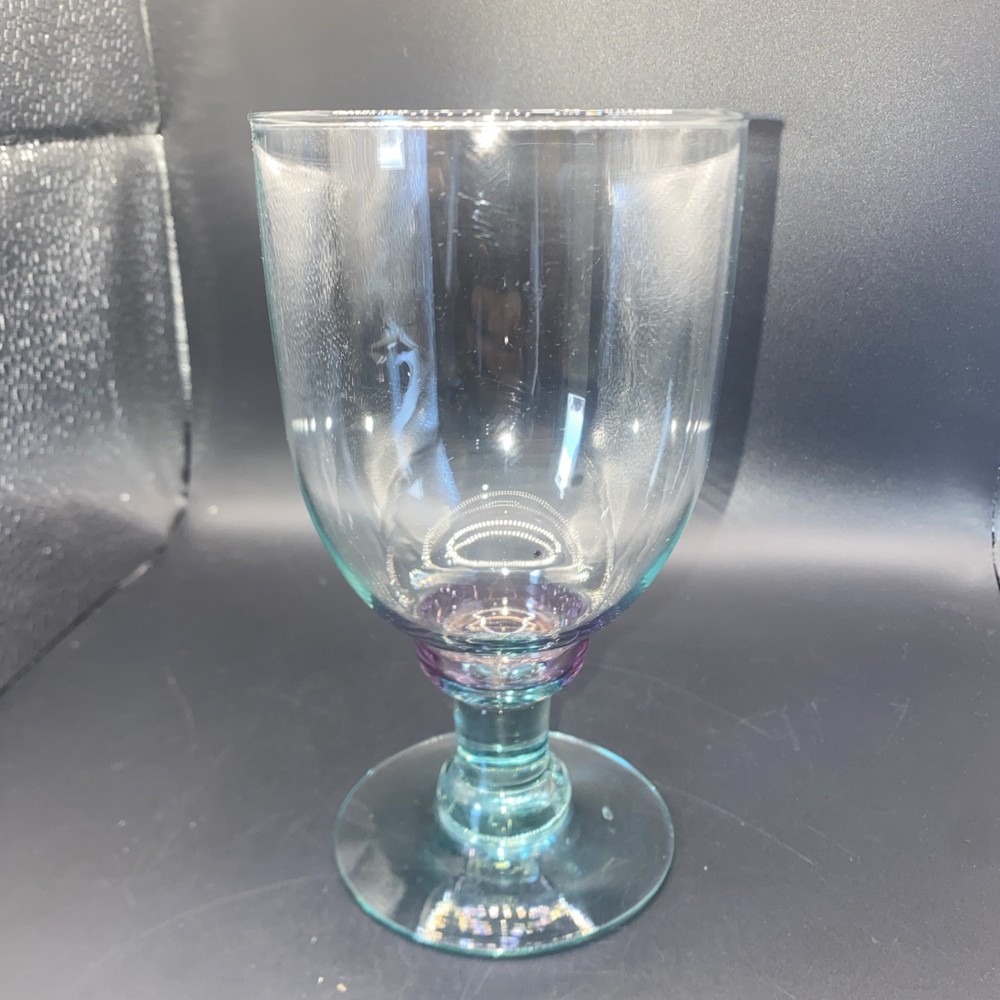 PFALTZGRAFF Water Goblets Green Tint Pink Stemmed 6 3/8″ X 3 1/2 Blown Glasss