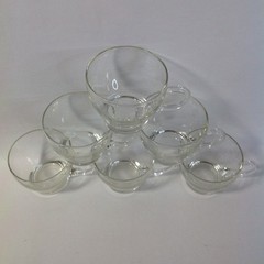 Clear Glass Punch Tea Cups Unique Handle Vintage Mid Century Set Of 6