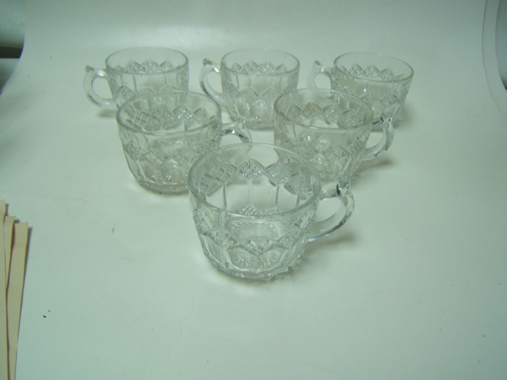 Imperial Glass Three in One Clear Punch Bowl Cups Lot of 6 Excellent Condition