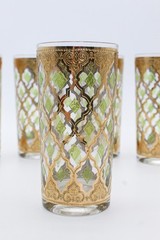 Set Of 7 MCM Culver Valencia 22kt Highball Bar Glasses RARE