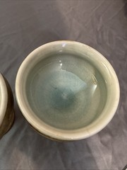 SET OF 2 HAND-TURNED POTTERY CHALICES GREEN/BROWN GLAZE 4.5 Inch