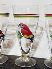 Set Of 4 Hand Painted Red Parrot Glass Goblets