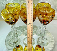 Cut to Clear Glass Crystal 8” Set of 6 Nachtmann Amber Yellow Hock Wine Glasses.