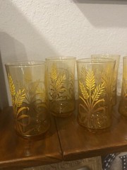7 Vintage Libbey Amber Golden Wheat Drinking Glasses 14 oz