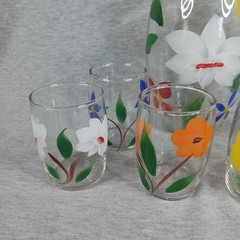Vintage Bartlett Collins Juice Set Pitcher + 6 Glasses Hand Painted Floral MCM