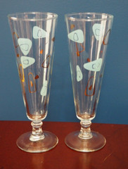 Federal Glass Amoeba/Boomerang Teal with 24kt Gold Pilsner Champagne Wine