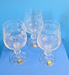Bohemia Lead Crystal Cascade 6.75″ Etched Ball GOBLETS Glass Czechoslovakia #3b